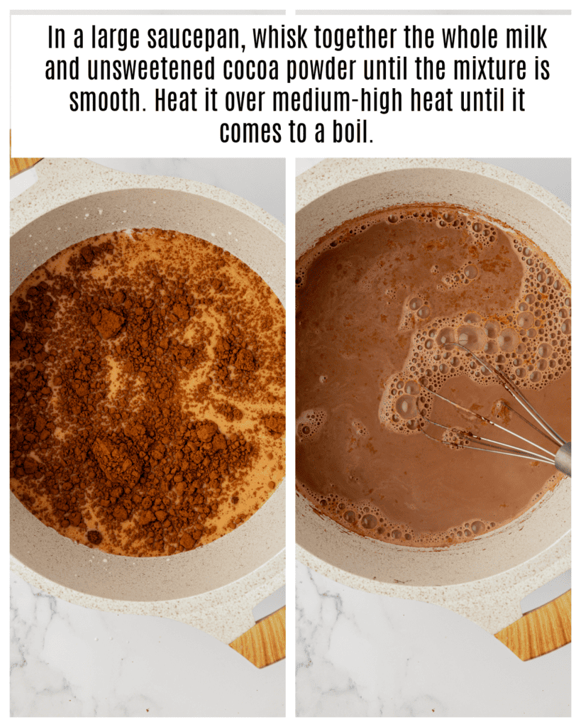 milk, and cocoa powder whisked together in saucepan.