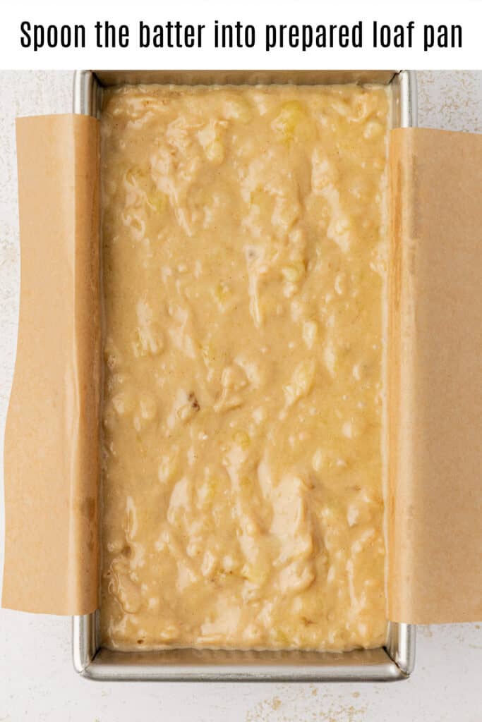 buttermilk banana bread batter in a loaf pan