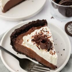 slice of chocolate cream pie on a plate