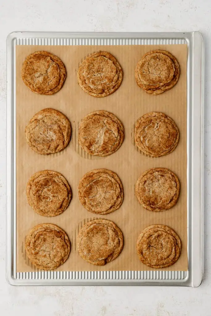 baked chai snickerdoodles on a cookie sheet