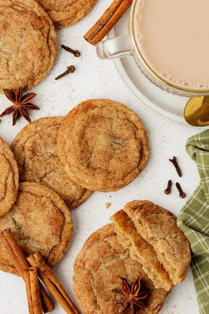 chai snickerdoodles and a cup of chai latte