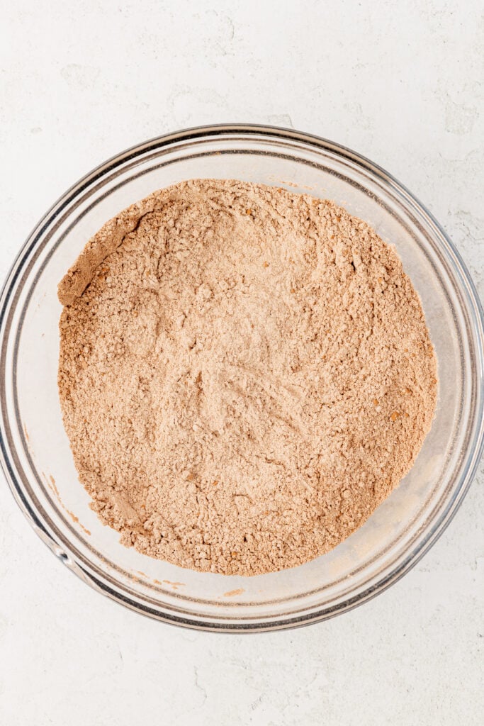 chocolate turtle cookie dry ingredients in a bowl