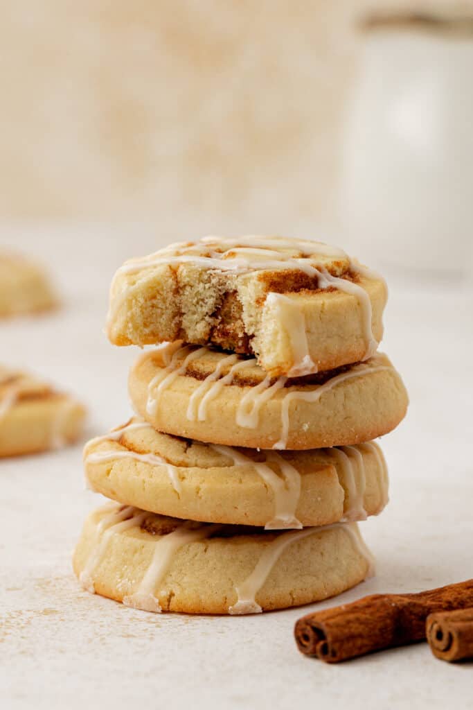 a stack of cinnamon roll cookies
