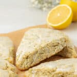 lemon poppyseed scones on parchment paper