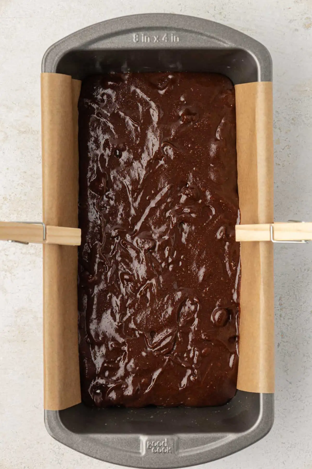small batch brownie batter in a loaf pan