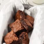 loaf pan of small batch brownies