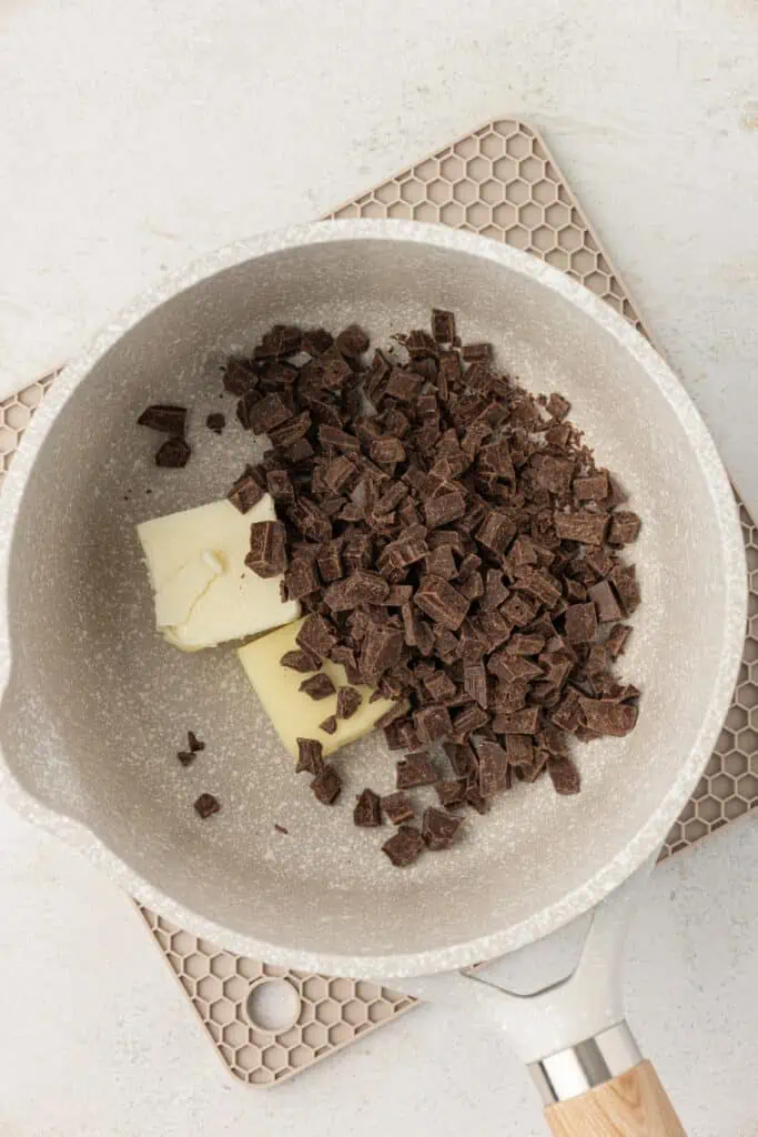 chocolate chips and butter in a saucepan