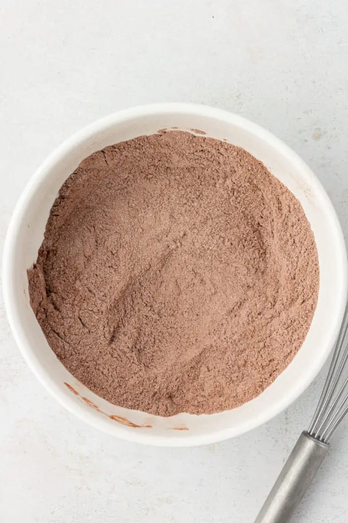 chocolate cake donut dry ingredients in a bowl