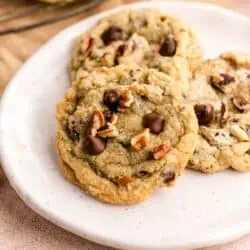 chocolate chip pecan cookies on a plate