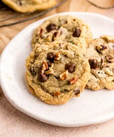 chocolate chip pecan cookies on a plate
