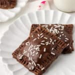 two chocolate pop tarts on a plate