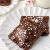 two chocolate pop tarts on a plate