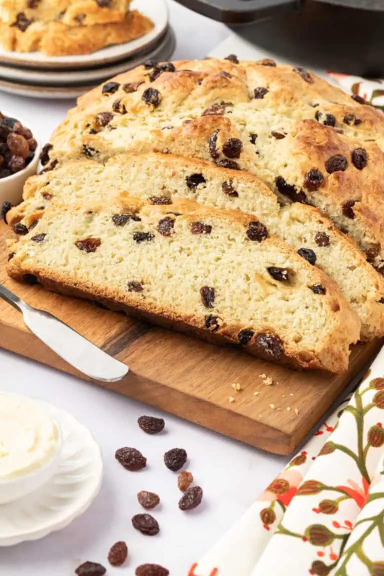 irish soda bread sliced on a cutting board