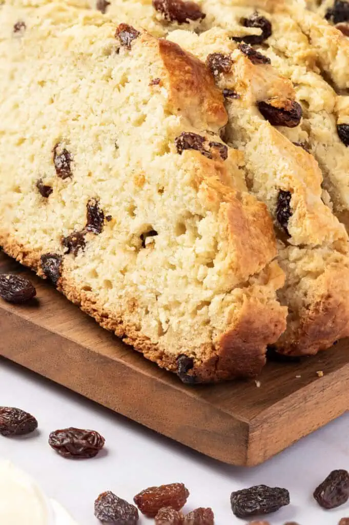 close up of a slice of irish soda bread