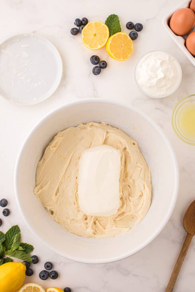 cream cheese added to cheesecake batter