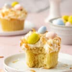 bird nest cupcake with a bite taken out of it