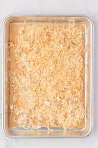 toasted coconut on a sheet pan