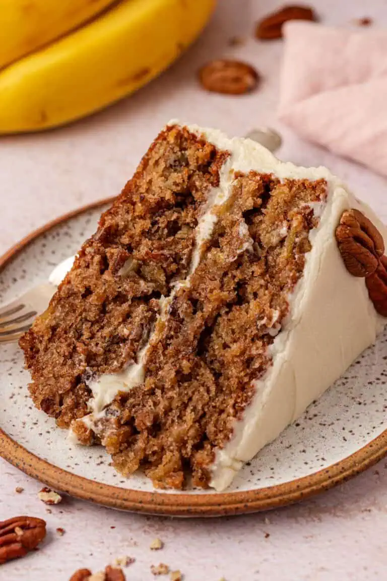 slice of hummingbird cake on a plate