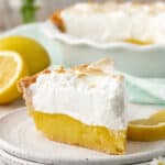 lemon meringue pie slice on a plate