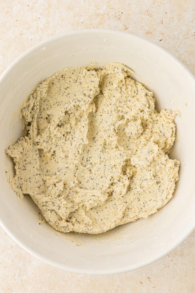 lemon poppyseed cookie dough in bowl