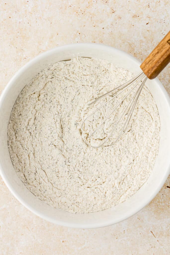 dry ingredients in a bowl with a whisk