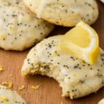 lemon poppy seed cookie with a bite missing