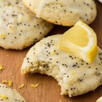 lemon poppy seed cookie with a bite missing