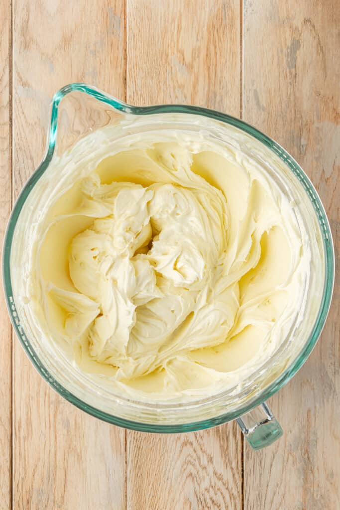 cream cheese and sugar beaten together in bowl