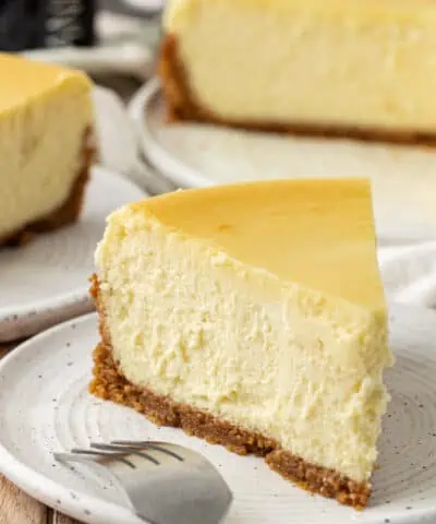 slice of vanilla cheesecake on a plate