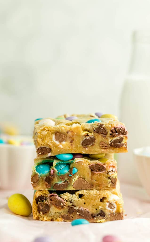three easter blondies stacked on top of each other