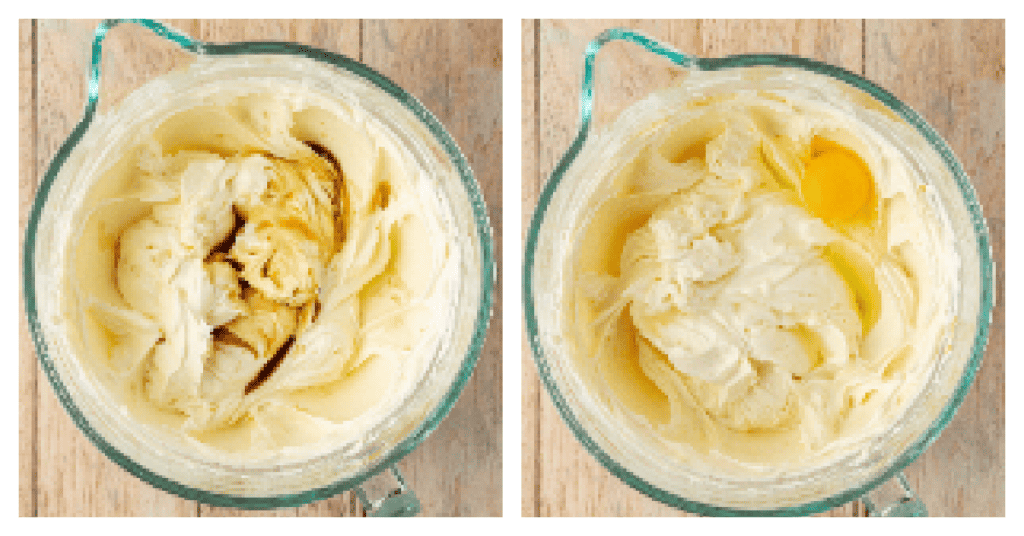 vanilla and eggs added to cheesecake batter