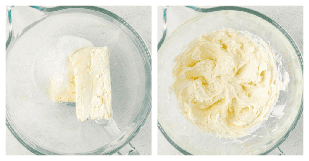 cream cheese and sugar beaten together in a bowl