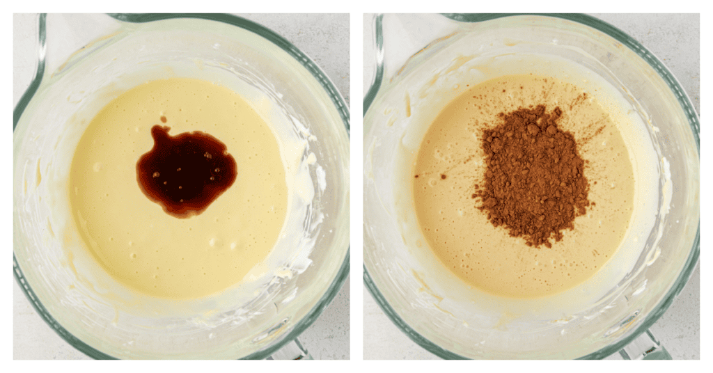 vanilla and cocoa added to cheesecake batter