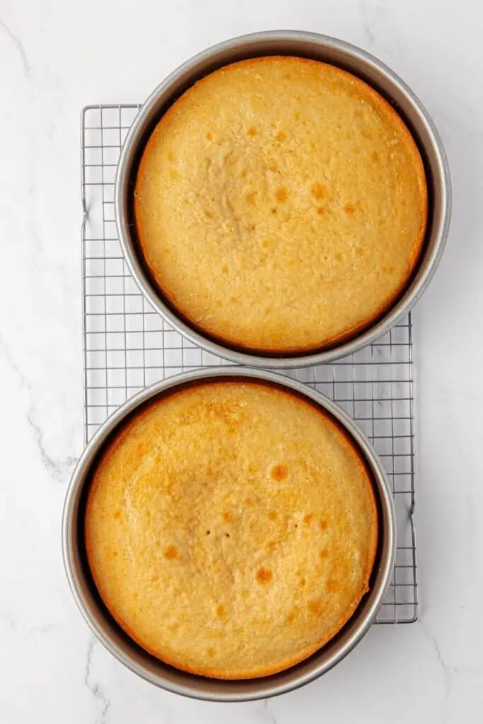 two baked cake pans