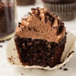 small batch chocolate cupcake cut in half
