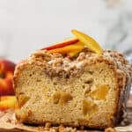 peach bread cut in half