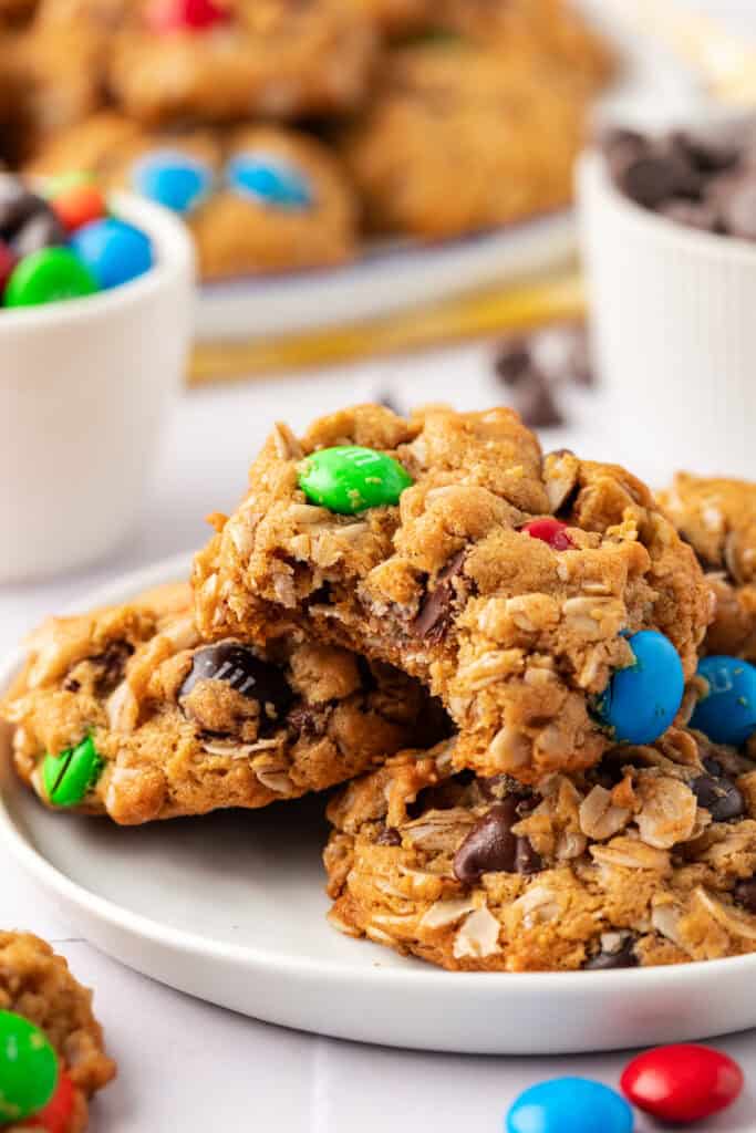 plate of gluten free monster cookies