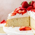 strawberry shortcake cake with slices missing