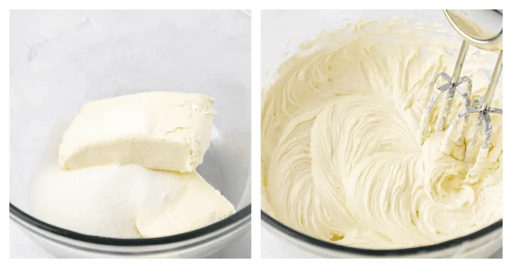cream cheese and sugar beat together in a bowl