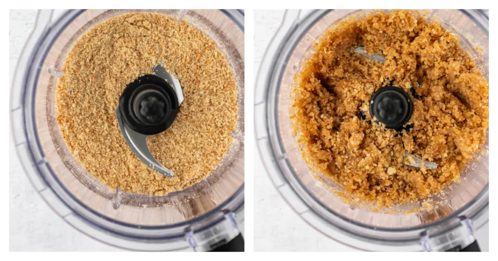 graham cracker crust mixture in a food processor