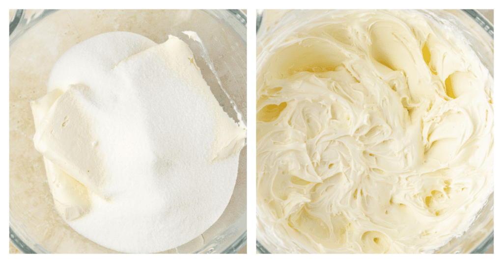 cream cheese and sugar in a bowl