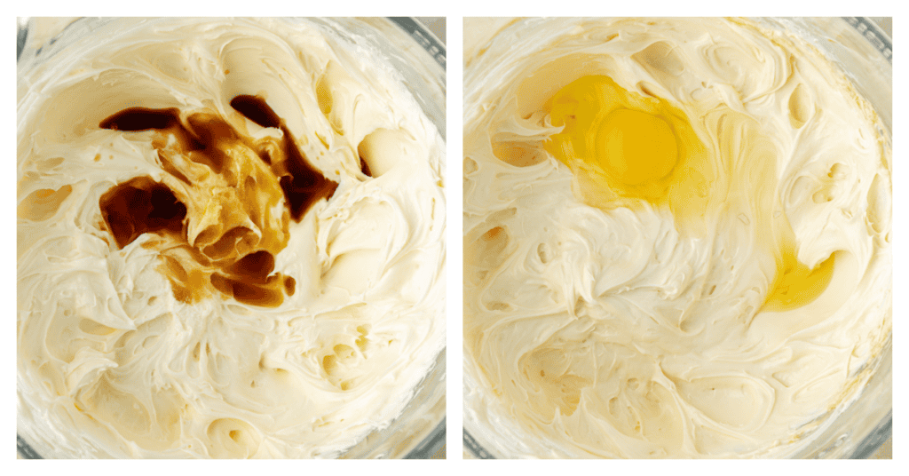 vanilla and egg added to cheesecake batter