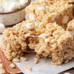 brown butter rice krispie treat pulled apart