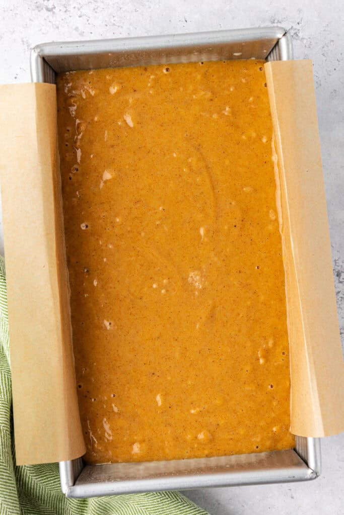 unbaked butternut squash bread in a loaf pan