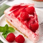 slice of no bake raspberry cheesecake