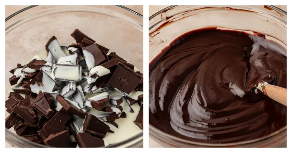 heavy cream and chocolate melted in bowl
