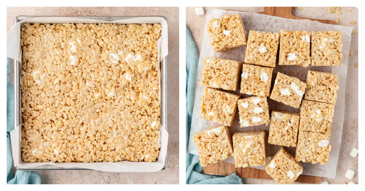 brown butter rice krispies pressed into pan then cut into squares