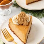 slice of gingerbread cheesecake on a plate