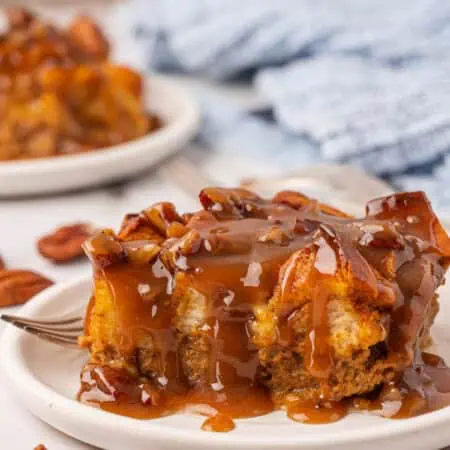 a slice of pumpkin bread pudding