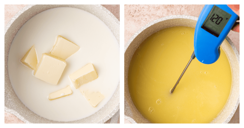 butter and milk heated to 120F